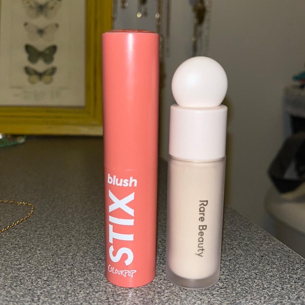 rare beauty concealer + colourpop blushstix blush